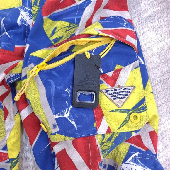 Columbia PFG Board Shorts Mens 32 Blue Yellow Pull On Swim Surf Beach Trunks - Picture 6 of 7